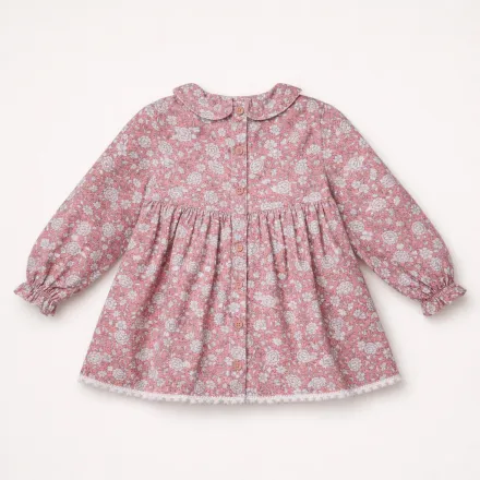 Robe Bébé Fleurie Rose À Col Volanté – Douceur & Charme Intemporel thumbnail 2