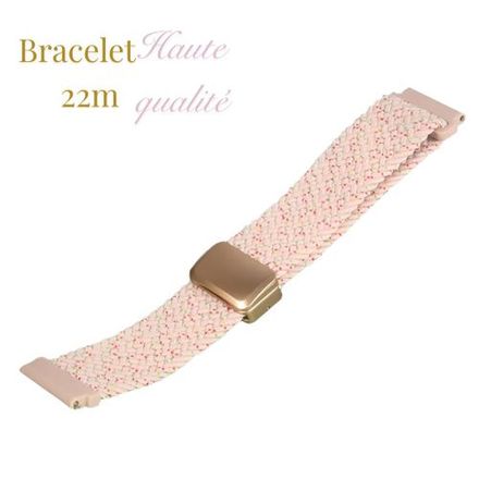 Bracelet De Montre 22mm Magnétique En Nylon Élastique - Tissue Pour Huawei Gt5 Gt4 Gt2 Pro Gt3, Oraimo, Xiaomi Smart, Samsung Galaxy Watch 46mm, Gear S3, S3 Classic Galaxy 3 45mm, Kieslect 22 Mm Universelle Strap Pink – Rose thumbnail 2