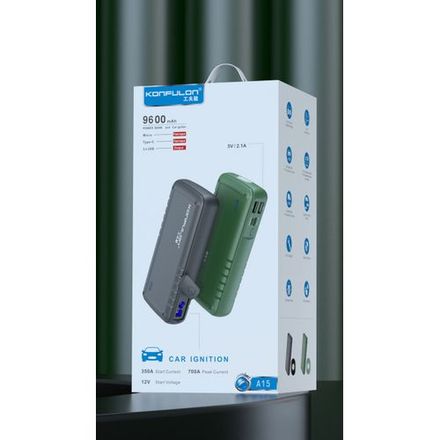 Konfulon Démarreur D'urgence De Saut De Voiture, Batterie D'alimentation, Avec Double Sortie Usb, Torche Led, Sos, Batterie D'alimentation 12v 9800mah thumbnail 3