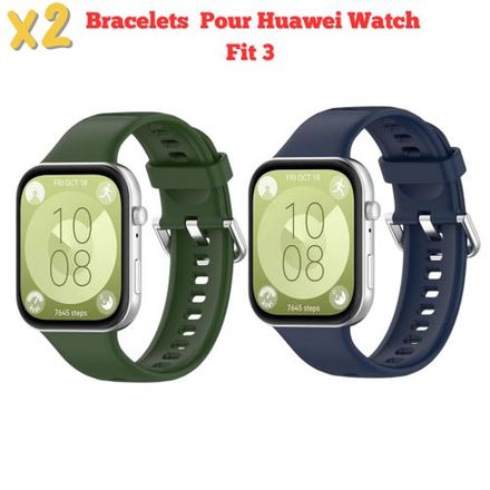 Set De 2 X Bracelet De Rechange En Silicone Pour Huawei Watch Fit 3 Strap - Ceinture (montre Non Incluse) Fit3 Couleur : Vert, Bleu thumbnail 1