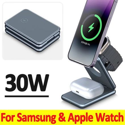 Support De Chargeur Sans Fil Magnétique 3 En 1 Pour Apple Magsafe Samsung Watch thumbnail 1
