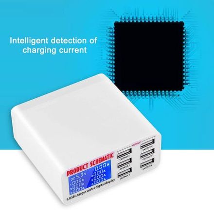Station De Charge 30w Avec 6 Ports Usb, Affichage Numérique Lcd, Prise Ue thumbnail 2