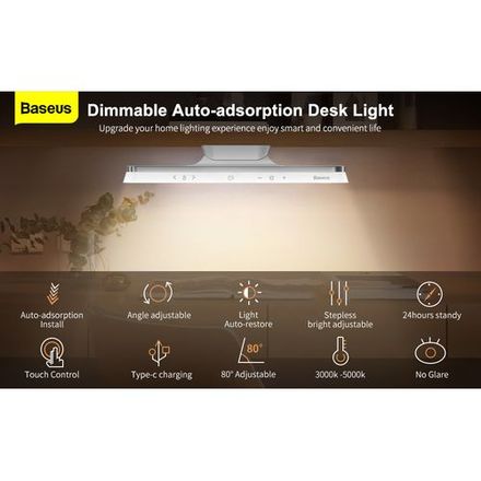 Lampe De Bureau Led 42 Lumières Magnétique – Tactile, 3 Modes Dimmables, Sans Fil Rechargeable – Veilleuse De Lecture thumbnail 3