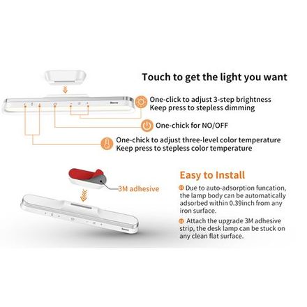 Lampe De Bureau Led 42 Lumières Magnétique – Tactile, 3 Modes Dimmables, Sans Fil Rechargeable – Veilleuse De Lecture thumbnail 2