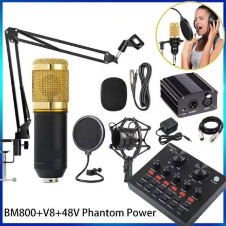 Kits D'enregistrement Studio Microphone Bm800 Avec Carte Son V8 Et Phantom Power48v thumbnail 1