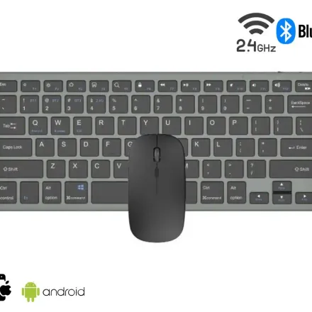 Pack Clavier Et Souris Sans Fil Bluetooth 2.4g Qwerty Bt78 Silencieux Pour Pc Et Mac thumbnail 1