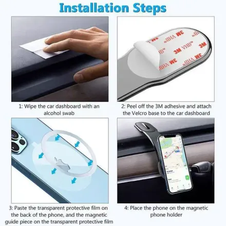 Support Téléphone Voiture Magnétique Pliable Pour Tableau De Bord Avec Bras Long thumbnail 4