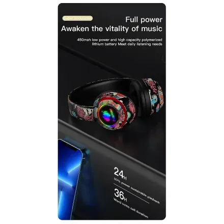 Casque Bluetooth V5.3 Pliable Rgb Avec Carte Tf Et Fm Stéréo Sans Fil thumbnail 3