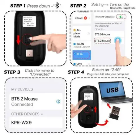 Souris Bluetooth Sans Fil 2.4g Rgb Silencieuse Ergonomique Pour Pc, Ipad Et Ordinateur Portable thumbnail 3