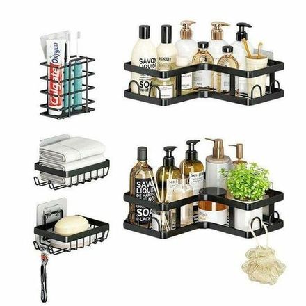 Étagères 5 Pièce De Rangement Pour Salle De Bain En Métal Noir Ensemble thumbnail 3