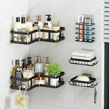 Étagères 5 Pièce De Rangement Pour Salle De Bain En Métal Noir Ensemble thumbnail 2