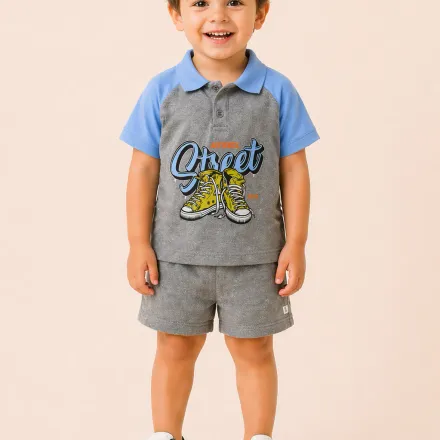 Ensemble Garçon Polo Imprimé & Short – Look Urbain Et Confort Absolu thumbnail 1