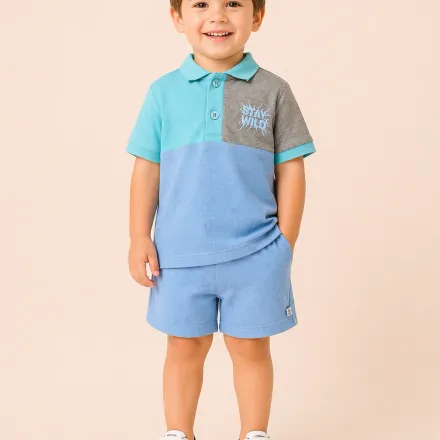 Ensemble Garçon Polo Color Block & Short – Style Moderne & Confort thumbnail 2