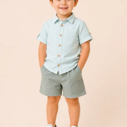 Ensemble Garçon Chemise Rayée & Short – Élégance Estivale & Confort thumbnail 4