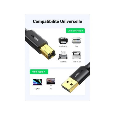 Cable Imprimante Usb 2.0 A Mâle Vers Usb B Mâle 1.5m (10350) thumbnail 2
