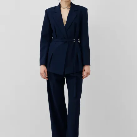 Ensemble Tailleur – Blazer Cintrée Ceinturée & Pantalon Fluide Taille Haute thumbnail 2