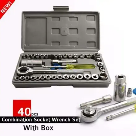Boîte À Outils 40 Pcs - Clés À Douille - Acier Au Carbone - Rangement Inclus thumbnail 1