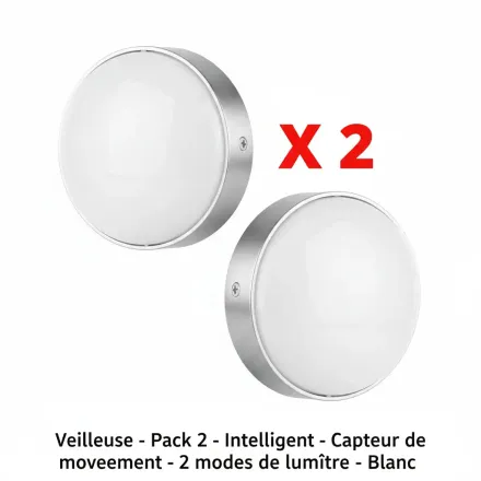 Veilleuse - Pack 2 - Intelligent - Capteur De Mouvement - 2 Modes De Lumière - Blanc thumbnail 2