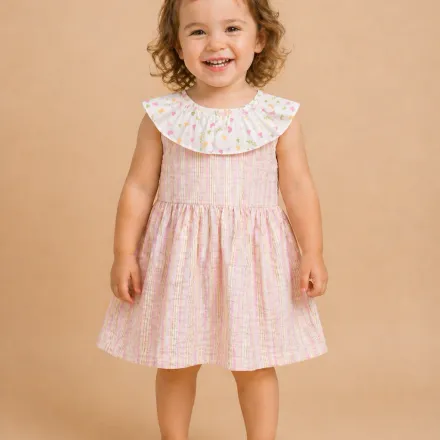 Robe Bébé Fille À Rayures Pastel – Douceur & Charme Délicat thumbnail 3