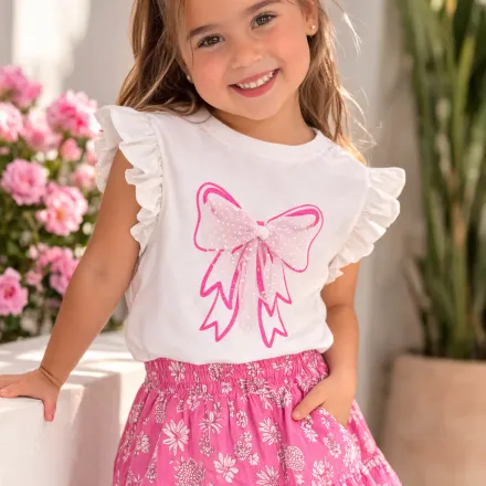 Ensemble Fille T-shirt Blanc & Jupe Rose – Douceur & Style Romantique thumbnail 3