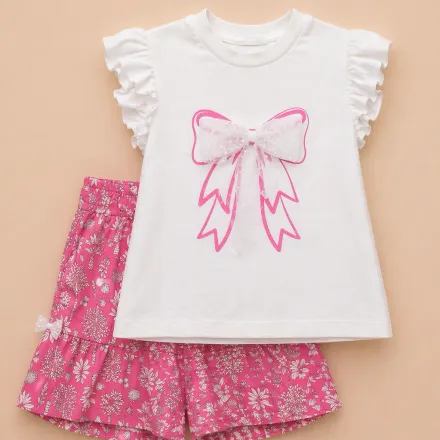 Ensemble Fille T-shirt Blanc & Jupe Rose – Douceur & Style Romantique thumbnail 1