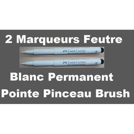 Lot de 2 marqueurs blancs à pointe pinceau épaisse, encre permanente. thumbnail 1