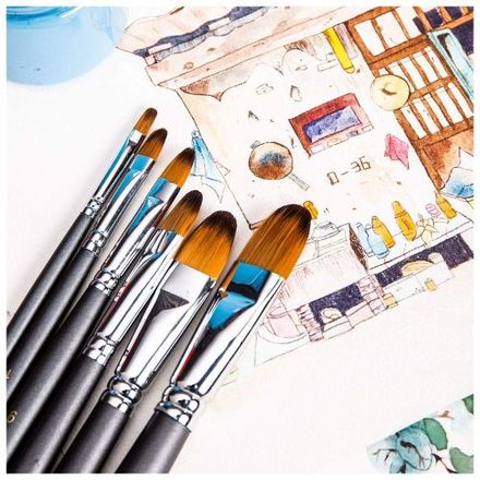 Lot Economique 6 Pinceaux Filbert Plat En Nylon, Peinture Acrylique, Huile. thumbnail 2