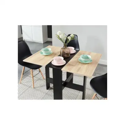 Table Pliable Juno Noir Et Effet Chêne 104cm thumbnail 4