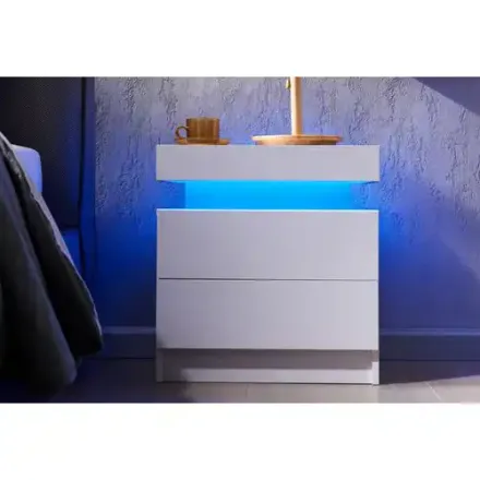 Table De Nuit Lumières Led Avec 2 Tiroirs Pour Chambre thumbnail 2