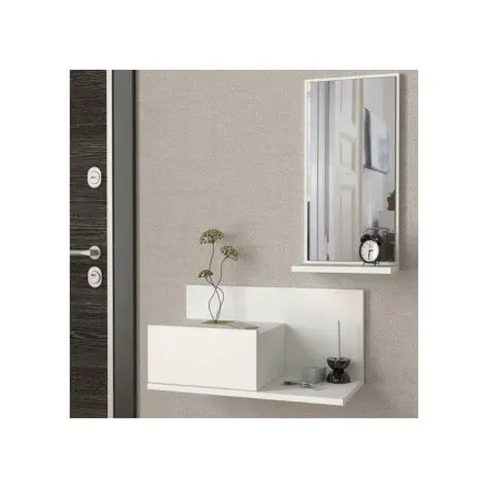 Coiffeuse D'entrée Suspendue Avec Miroir Blanc thumbnail 3