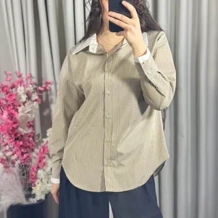 Chemise Beige À Rayures Avec Col À Strass thumbnail 2