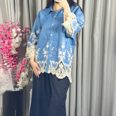 Chemise En Denim Avec Broderie Anglaise thumbnail 2