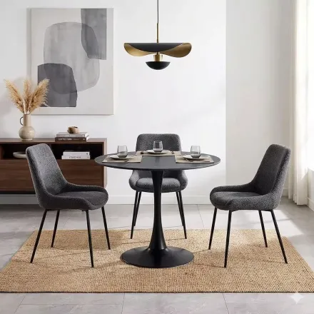 Iris Table Ronde Tulipe En Pierre Frittée 80 Cm – Noir ( Sans Les Chaises ) thumbnail 2