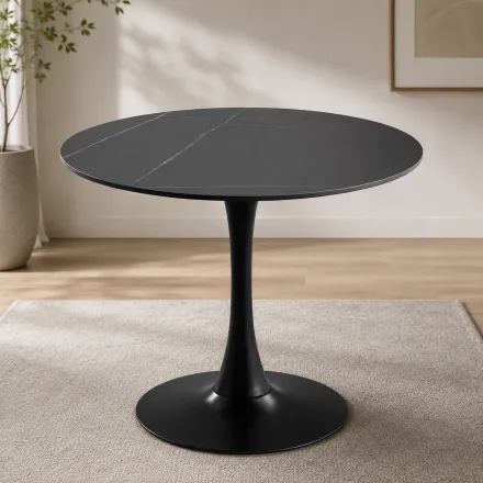Iris Table Ronde Tulipe En Pierre Frittée 80 Cm – Noir ( Sans Les Chaises ) thumbnail 1