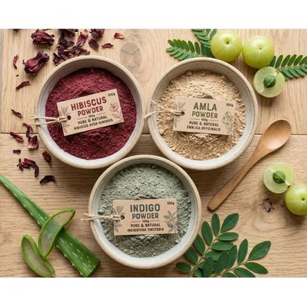 3 Poudres Capillaires À Base De Plantes : Hibiscus, Indigo, Amla Kit De Soins Capillaires Ayurvédiques Naturels thumbnail 2