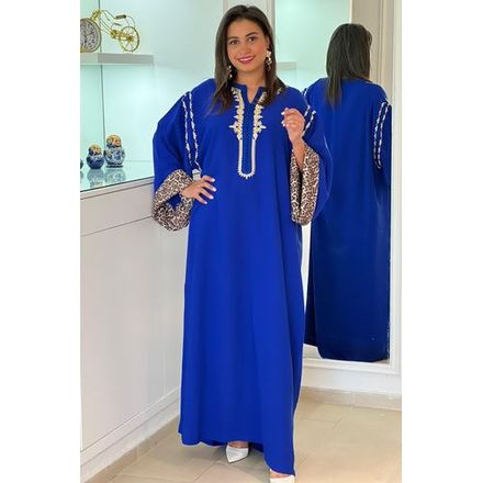 Gandoura Marocaine Bleu Royale Pour Femme – Élégance Et Raffinement thumbnail 2