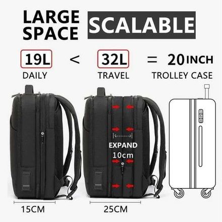 Sac à dos pour ordinateur, extensible, grande capacité, idéal pour le voyage thumbnail 3