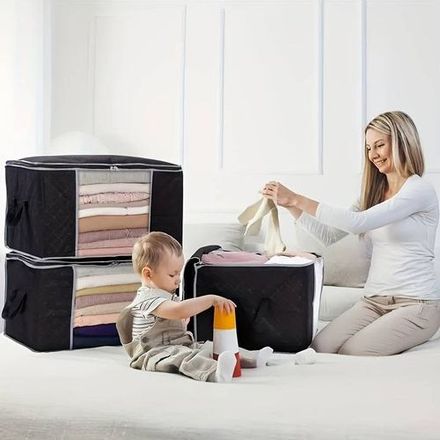 Lot De 3 Sacs De Rangement Vêtements Et Draps 90 L Économiseur D’espace thumbnail 3