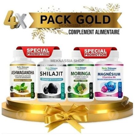 Pack 4 Compléments Alimentaires – Shilajit, Ashwagandha, Magnésium Et Moringa (60 Gélules) thumbnail 1