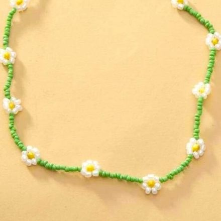 Collier Flower Beads Green & White thumbnail 3