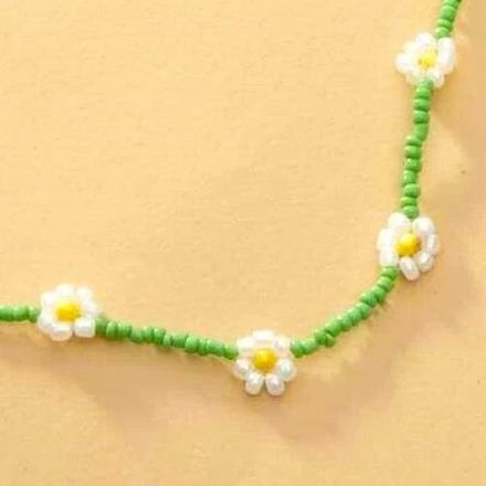 Collier Flower Beads Green & White thumbnail 2