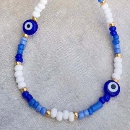 Choker Collier Œil Grec & Perle Blanc Et Bleu thumbnail 1