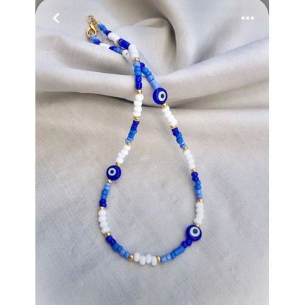 Choker Collier Œil Grec & Perle Blanc Et Bleu thumbnail 2