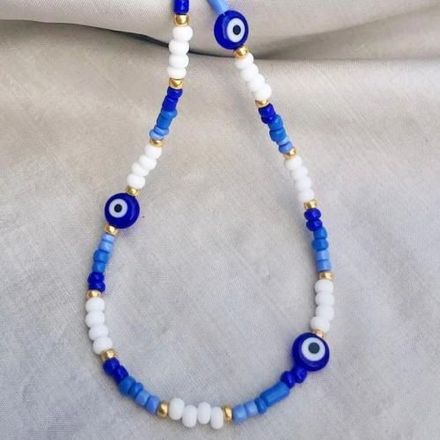 Choker Collier Œil Grec & Perle Blanc Et Bleu thumbnail 3