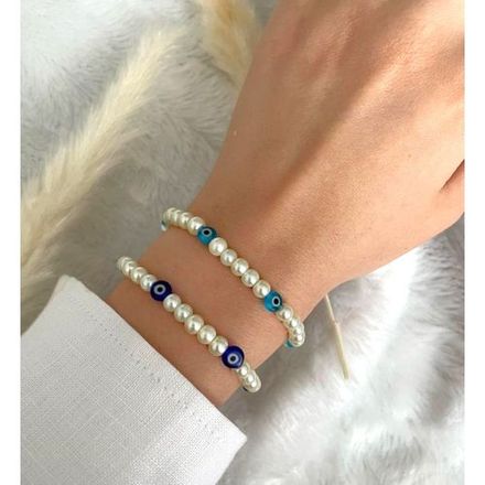 2 Bracelets Perle Blanc Classique & Blue Et Ciel Œil thumbnail 1
