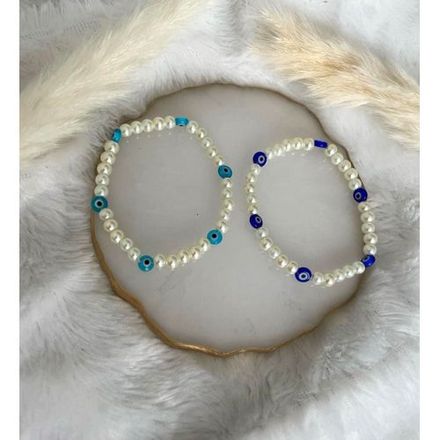 2 Bracelets Perle Blanc Classique & Blue Et Ciel Œil thumbnail 2
