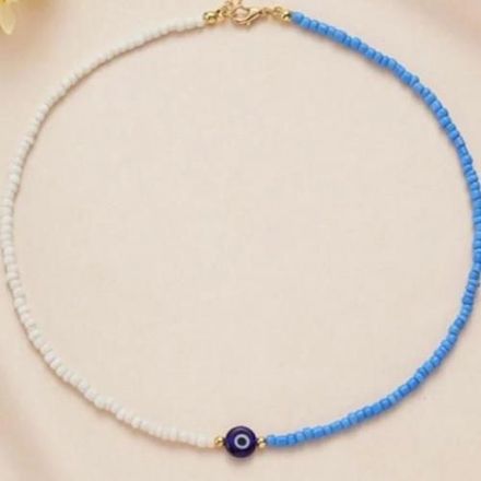 Collier Simple 1 Perle Œil Bleu Et Perle Half Bleu/blanc thumbnail 1