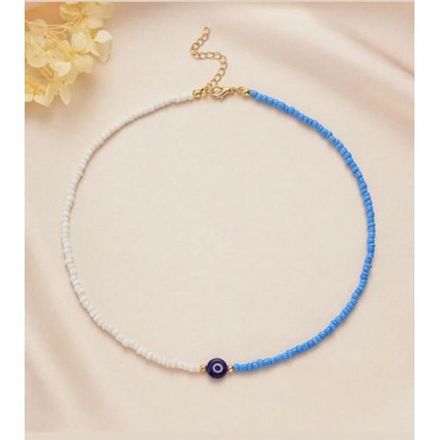 Collier Simple 1 Perle Œil Bleu Et Perle Half Bleu/blanc thumbnail 2
