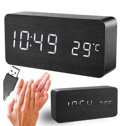 Réveil Électronique Et Thermomètre 4 En 1 En Bois Moderne 2025 thumbnail 2