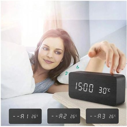Réveil Électronique Et Thermomètre 4 En 1 En Bois Moderne 2025 thumbnail 1